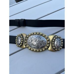 Chicos Leather, Adjustable Two Tone Buckle Belt - M/L - Black